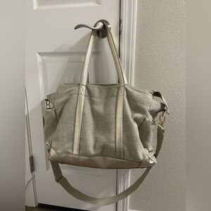 Pottery Barn Beige & Gold duffel bag/diaper bag — New without tags!
